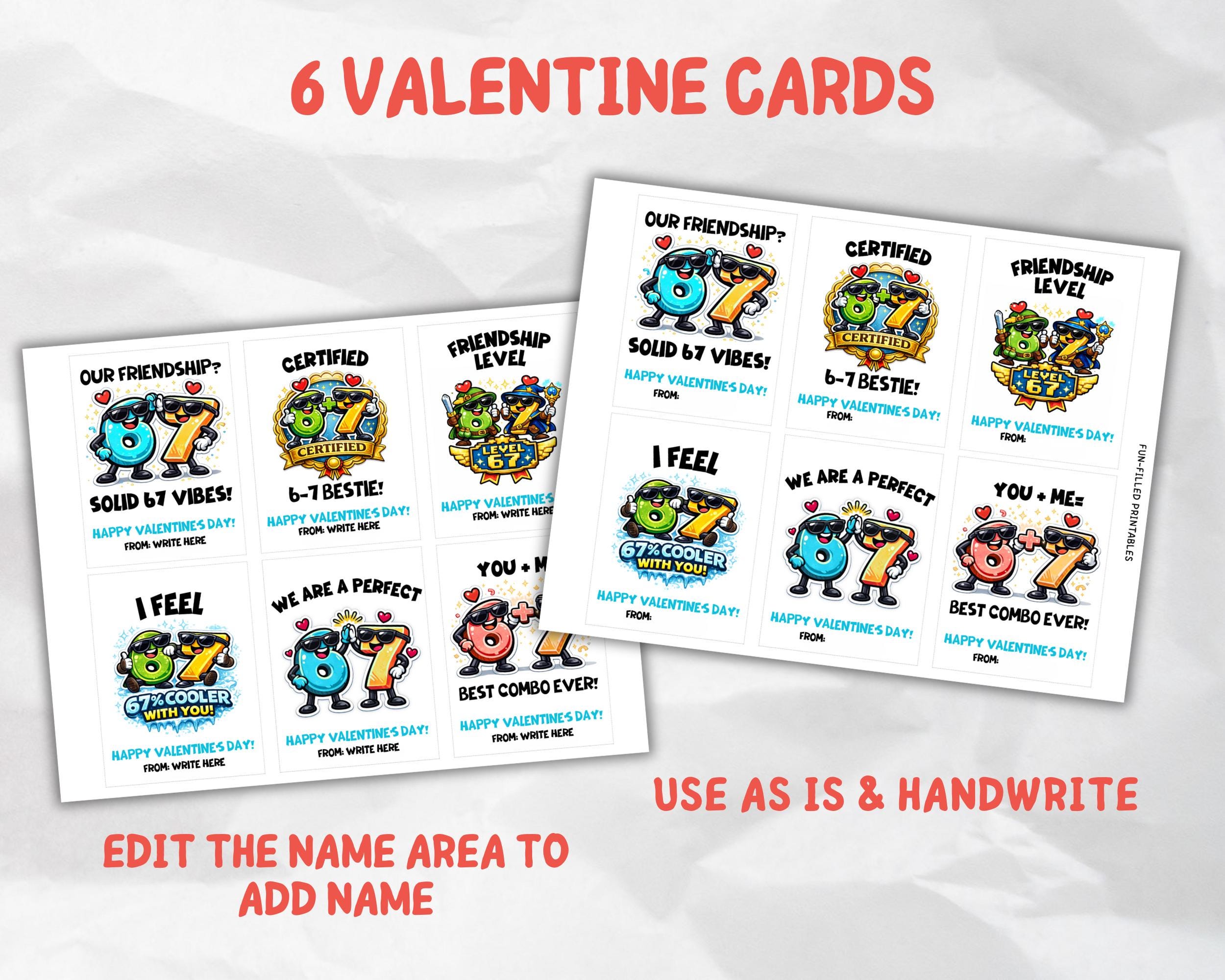 67 Boys Valentine Cards Printable, Tweens Valentines Cards, Six Seven ...