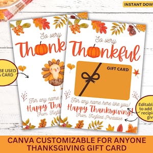 Thanksgiving Gift Card Holder, Turkey Thankful Gift Card Holder, Pumpkin Thankful For You Gift Thanksgiving Appreciation Gift Card Printable