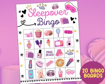 Sleepover bingospel, Slumber party bingo, Pyjama Party bingo, Slumber Party Games, Sleepover Party, Verjaardagsfeestje bingospellen afdrukbaar