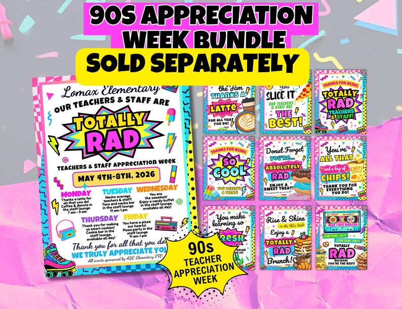 90s Teacher Appreciation Week Theme Flyer Template Canva Editable ...