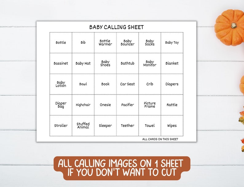 Fall Pumpkin Baby Shower Bingo Cards Printable