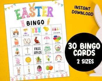 Easter Bingo Printable, 30 Easter Bingo Cards, Easter Party Game, Kids Easter Activity, Church Easter Classroom Game