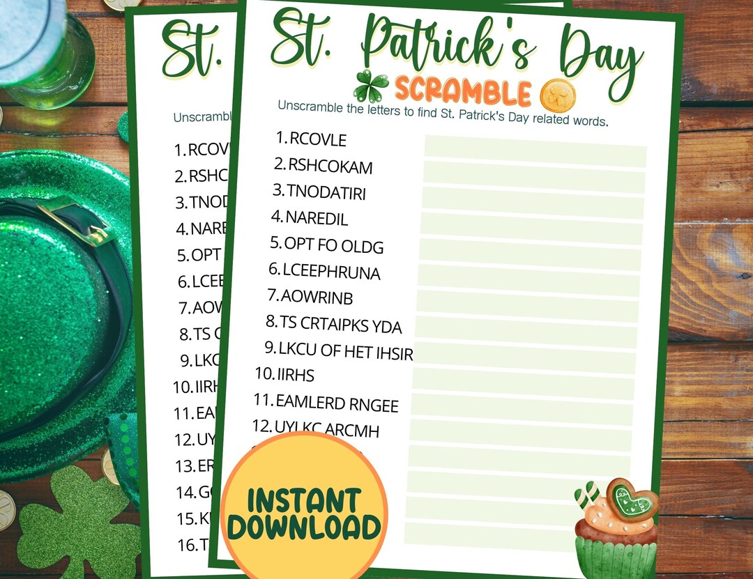 St. Patricks Day Word Scramble Game, St Patricks Games, Printable St ...