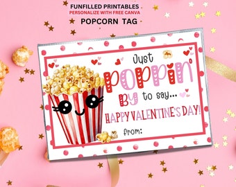 Popcorn Valentines Gift For Class, Poppin Valentines Popcorn Tag, School Preschool Kids Valentine Gift, Classroom Valentines Day Treats Tag