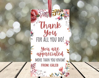 Employee Appreciation Tag, Thank You Gift Tag, Teacher Staff Appreciation Gift, Team Thank You Volunteer Appreciation Week Floral