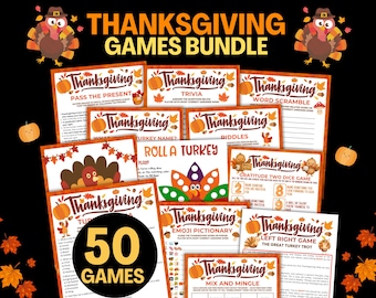 Thanksgiving-Spiele druckbares Bundle, Thanksgiving-Spiele Familie, Thanksgiving-Partyspiele für Erwachsene Kinder, Aktivitäten mit Esstischspielen