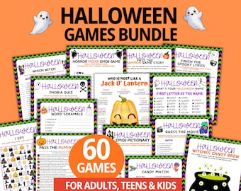 Mega Halloween Games Printable Halloween Party Games, Spooky Halloween Games For Adults, Halloween Games Bundle Work, Kids Halloween Party