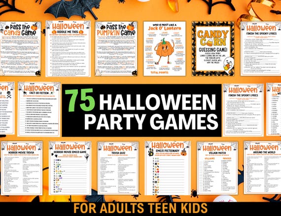 Halloween Game Bundle, Halloween Party Games For Kids Family, Halloween Printable Games For Adults, Trivia, Left Right Game Pass The Pumpkin