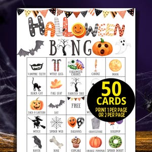 Halloween Bingo Cards For Kids, Halloween Games Printable, Halloween Party Game Adults, Kindergarten Preschool Class, Kids Party Game