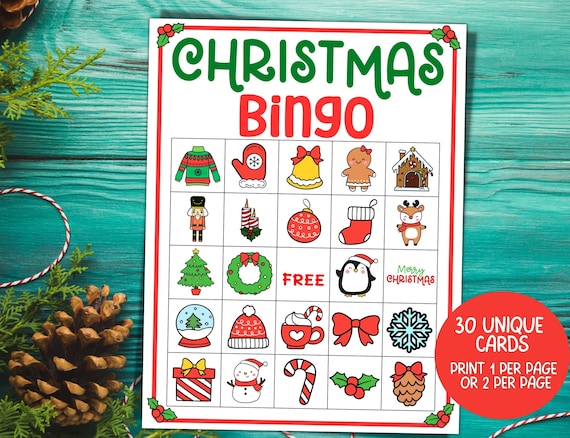 30 Cute Christmas Bingo Cards, Fun Christmas Game, Kids Christmas Party Game, Christmas Activity, Christmas Classroom Party, Fun Family Game