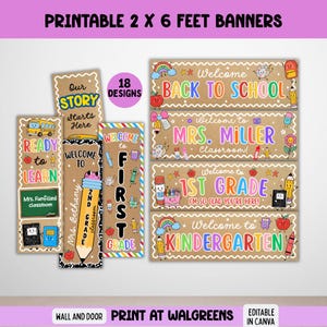 Back to School Classroom Decor Printable Banners Template, Welcome Back Door Banner, First Day Teacher Door Sign, Canva Editable 2x6 Banner