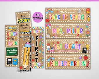 Back to School Classroom Decor Printable Banners Template, Welcome Back Door Banner, First Day Teacher Door Sign, Canva Editable 2x6 Banner
