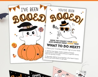 You've been booed sign printable, Booed sign school office friend version work, Halloween game I've been booed, Boo Basket Halloween Tags