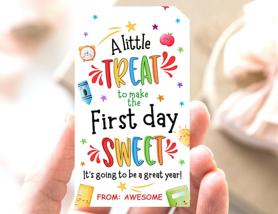 First Day Of School Sweet Treat Tag, Welcome Back To School Treat Tag, Teacher Tag, Cookie Food Favor Snack Student Classroom Kids Candy Tag