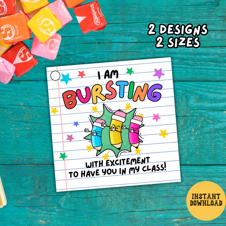 Back to School Starburst Gift Tag, Bursting With Excitement First Day ...