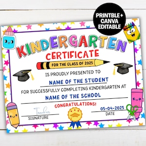 Preschool Graduation Certificate Editable, 2025 Printable Graduation Diploma Template, Preschool Ceremony Graduate Certificate Kids Keepsake