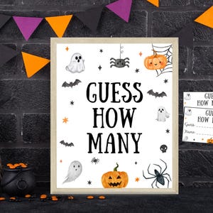 Halloween Guess How Many Guessing Game Printable Sign, Easy Halloween Games For Adults Kids, Halloween Party Games, Office Game Shower Game