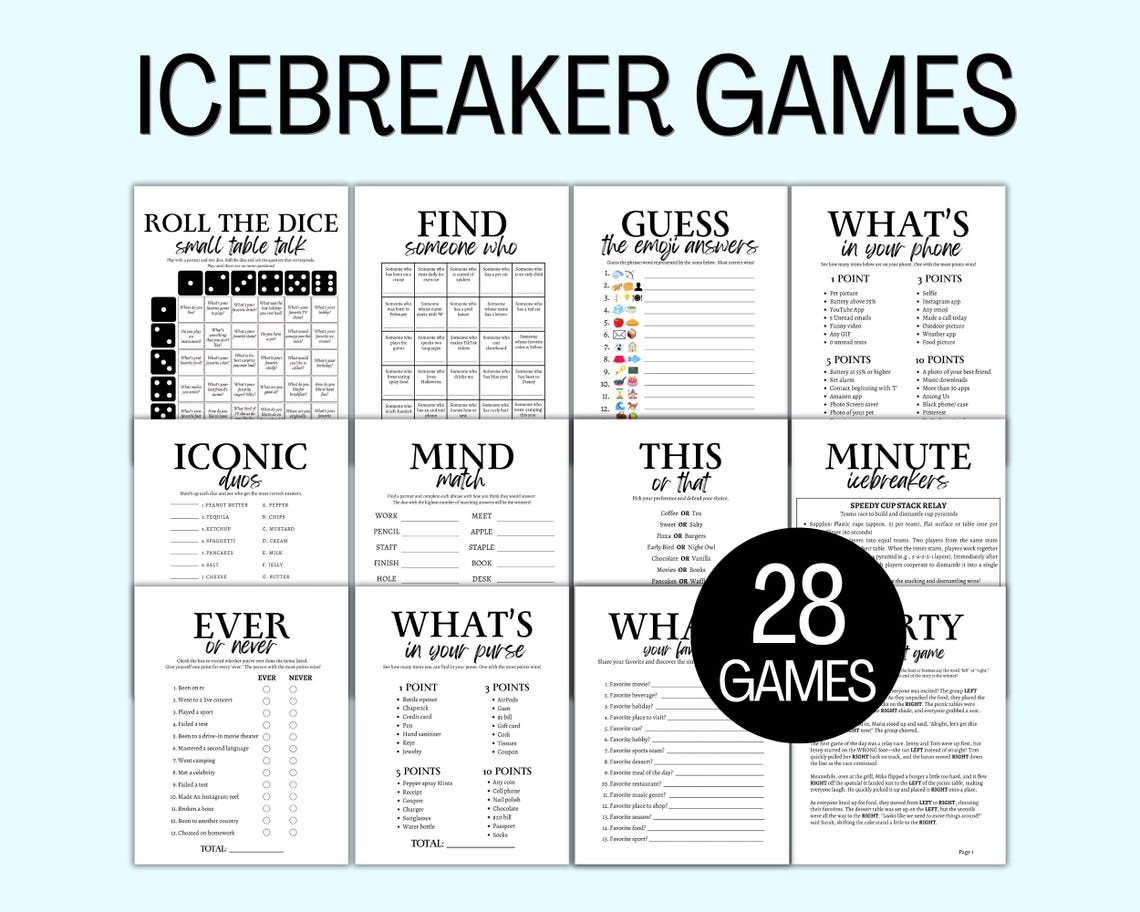 Icebreaker Games Bundle, Ice Breaker Bingo Activity Teens Adults ...