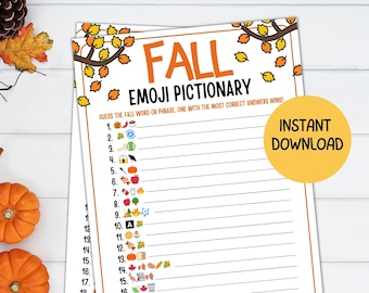 Fall Emoji Pictionary Game, Autumn Fall Party Games, Fall Time Activities For Kids & Adults, Printable Fall Thanksgiving Picture Trivia Game