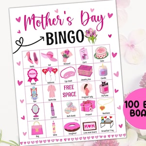 Jeu de bingo pour la fête des mères, imprimable, 100 cartes de bingo pour maman, activité fête des mères, jeu de fête des mères, cadeau fête des mères, printemps