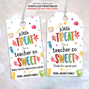 Teacher Treat Tag, Sweet Treat Teacher Appreciation Tag, Teacher Thank You, Teacher Appreciation Week Tag, Teacher Candy Snack Cookie Tag