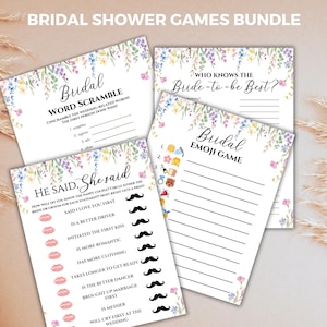 Floral Bridal Shower Games Printable Wildflower Bridal Shower Games Bundle, Boho Bridal Games Pack, Floral Theme Wedding Shower Games Emoji