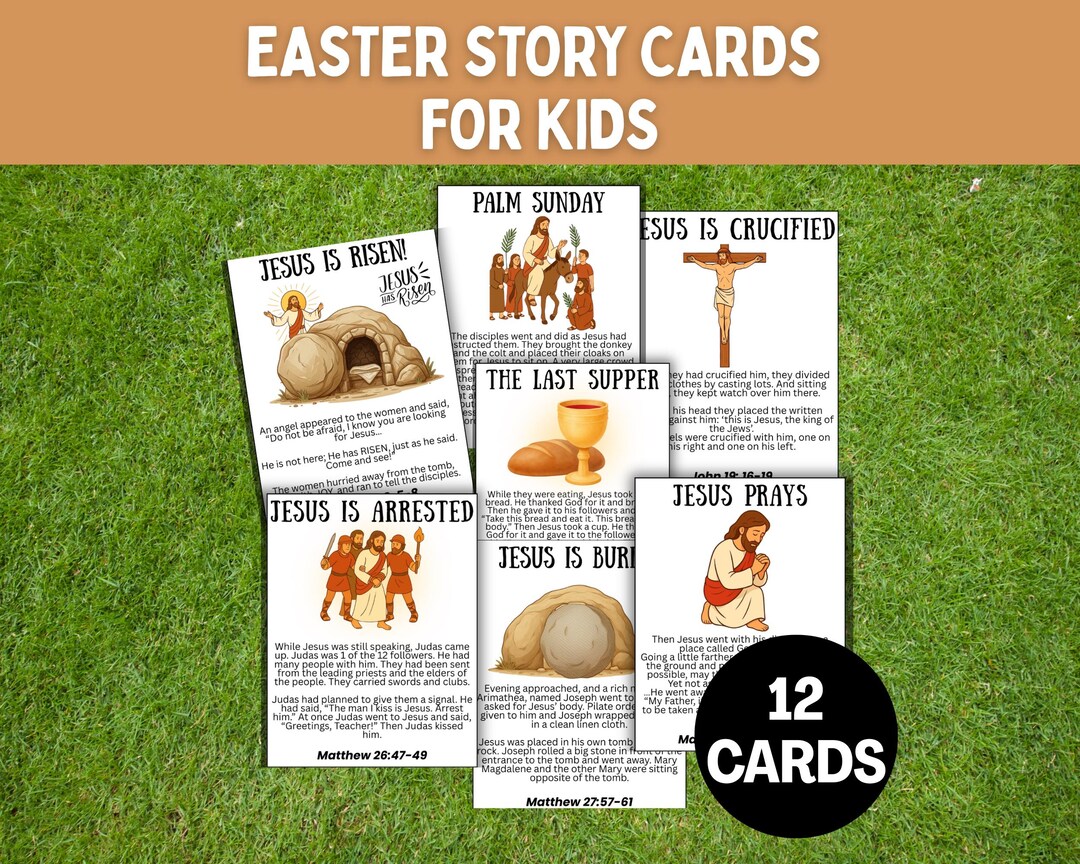 Easter Story Cards for Kids, Easter Scripture Cards, Holy Week ...