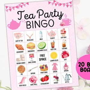 20 cartas de bingo para festa de chá, jogos de festa de chá, jogo de bingo para festa de chá da tarde, jogos de chá par, festa de chá de aniversário, jogo de festa de chá de chuveiro