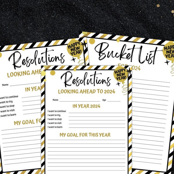 New Years Printables 2024 Resolution List, New Year Goals List, Year in review 2023 Reflection Cards, Time Capsule, New Year's Activity