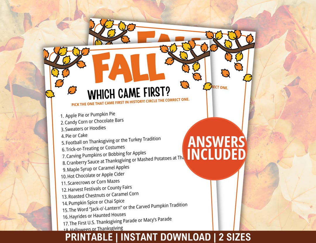 Fall Gme Fall Which Came First Fall Game, Autumn Match up Fall Trivia Game, Fall ...