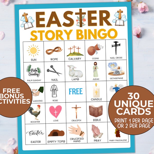 30 Easter Bingo Cards, Religious Easter Story Bingo Game, Christian Religious Bingo, Easter Bible Bingo, Church Bingo, Holy Week Bingo