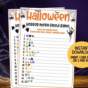 Halloween Movie Emoji Game, Halloween Movie Game, Teen Halloween Games, Emoji Party Halloween Printable Game, Scary Movie Halloween Trivia