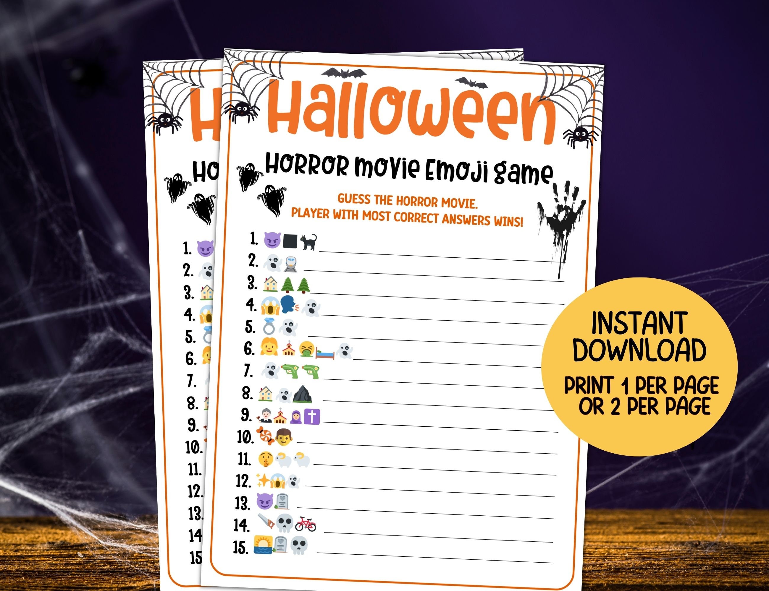 Halloween Movie Game Emoji, Halloween Movies Trivia Halloween Games, Halloween Party Printable Game, Scary Movie Halloween Trivia Adult Teen