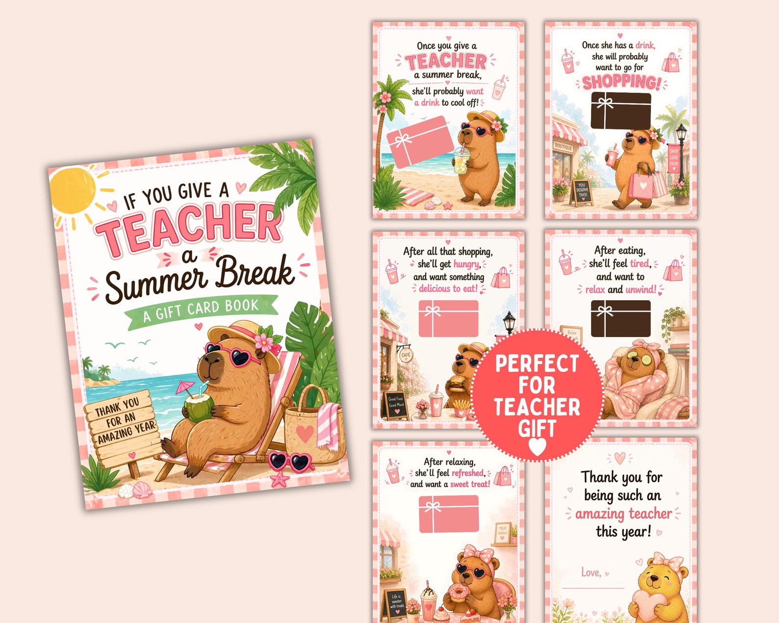 Teacher Summer Break Gift Card Book, End of School Year Teacher Summer ...