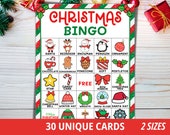 30 Christmas Bingo Cards, Printable Christmas Bingo For Kids Christmas Party Game, Christmas Family Game, Cute Christmas Classroom Activity
