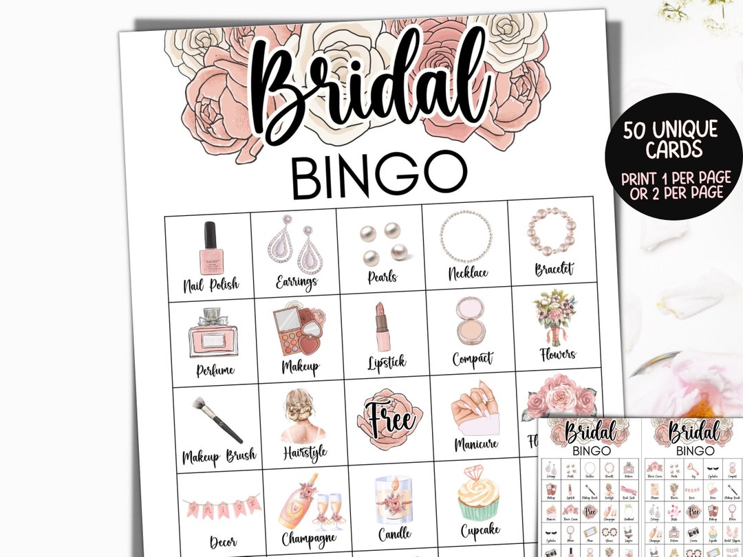 50 Bridal Shower Bingo Cards, Bridal Bingo Game, Hen Party, Wedding