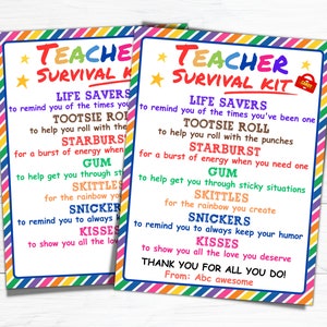 Teacher Survival Kit Tag, Teacher Appreciation Gift Tag, Printable Teacher Gift Tags, Teacher Thank You Tag, End Of Year Teacher Gift