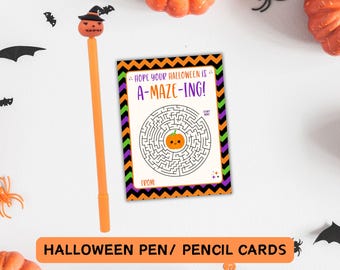 Halloween Class Favor Pen Pencils Tag,  Halloween Gift For Class, Amazing Halloween Card, Kids Halloween Preschool Non Candy Treat