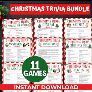 Weihnachten Trivia Spiele Druckbare Weihnachtsspiele für Erwachsene, Arbeit Büro Party, Weihnachtsfamilien Spielabend, Urlaub Trivia, Lieder Film Quiz