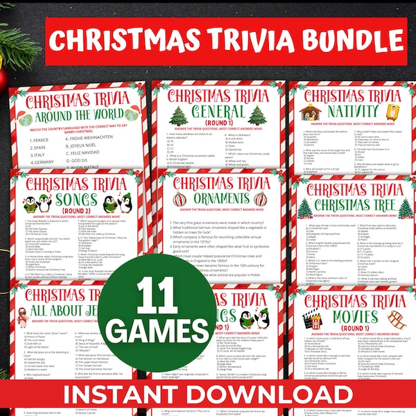 Weihnachten Trivia Spiele Druckbare Weihnachtsspiele für Erwachsene, Arbeit Büro Party, Weihnachtsfamilien Spielabend, Urlaub Trivia, Lieder Film Quiz