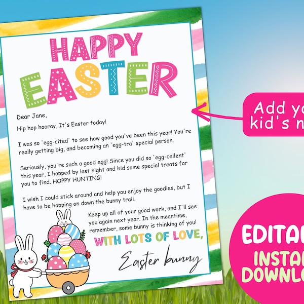 Easter Bunny Letter, Personalized Letter from the Easter Bunny, Easter bunny letter template, Bunny note, Printable Easter basket letter,