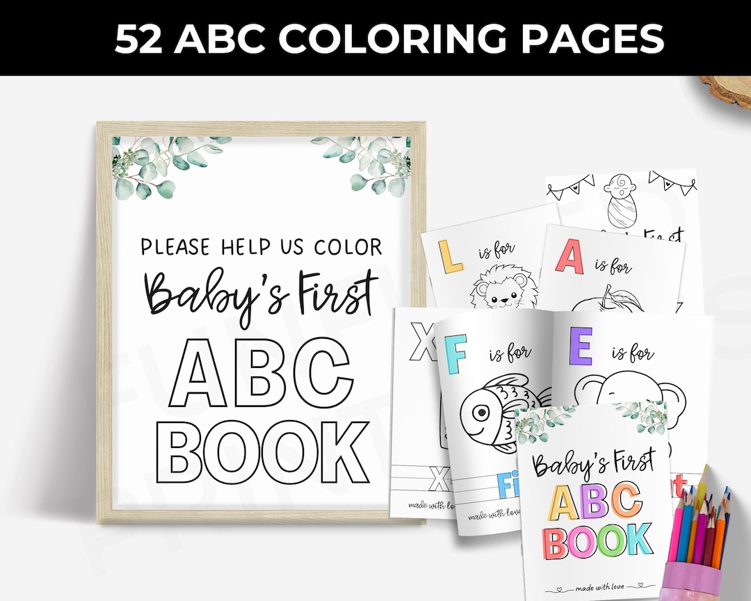 ABC Baby Shower Coloring Book, Baby's First ABC Book, Baby Alphabet ...
