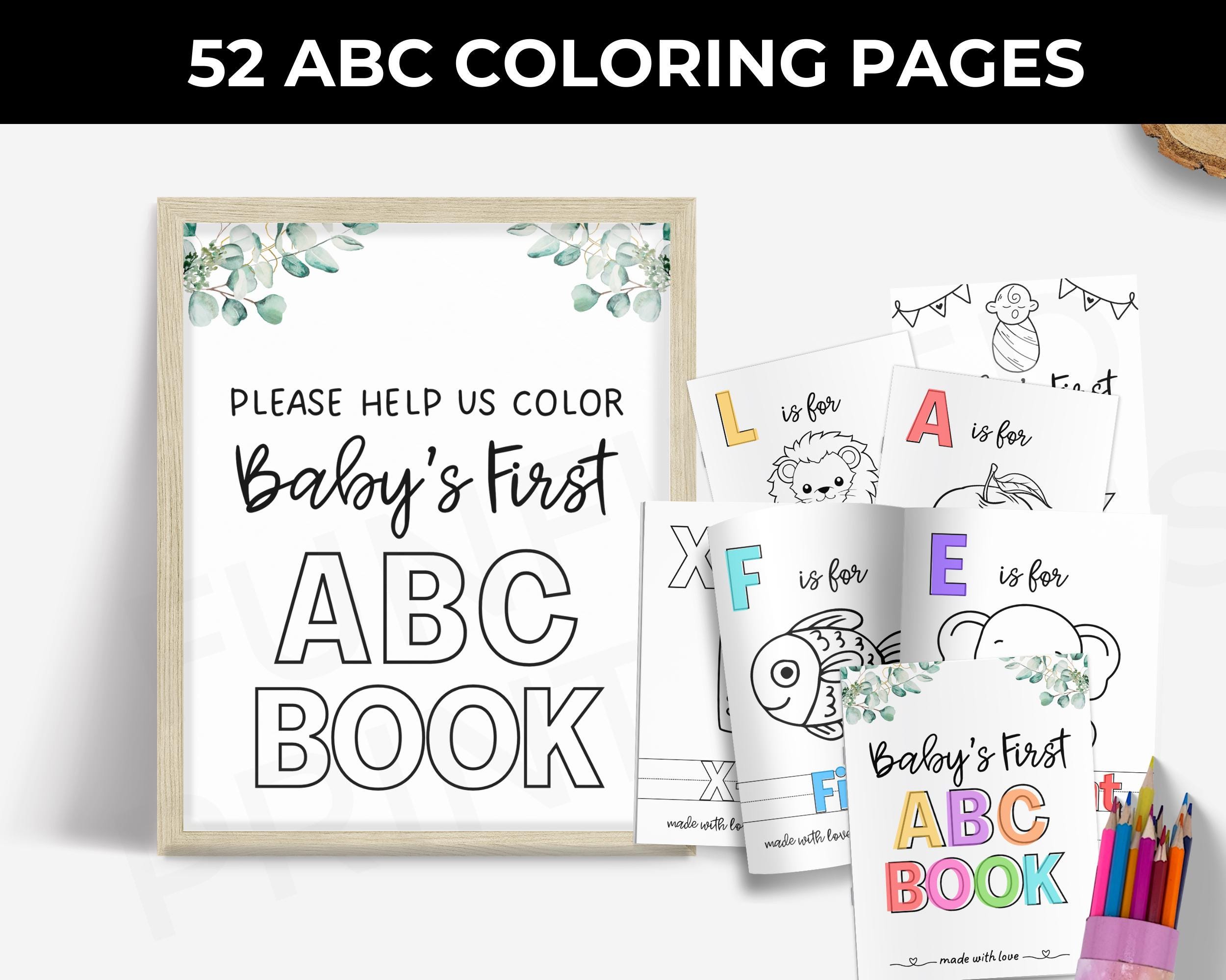 ABC Baby Shower Coloring Book, Baby's First ABC Book, Baby Alphabet Book, Eucalyptus Greenery Baby Shower Activity/ Game / Coloring Pages