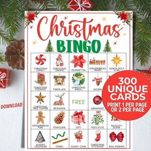 300 Christmas Bingo Cards, Christmas Game for Large Group, Printable ...