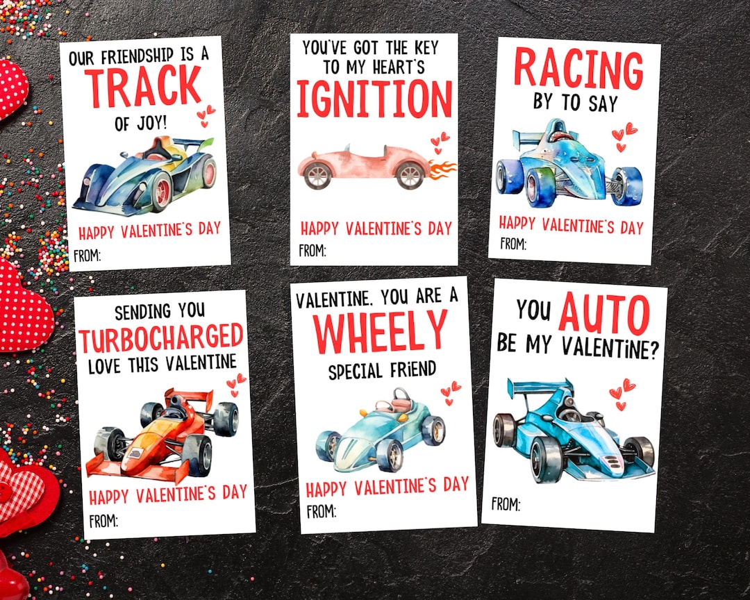 Racing Car Valentines Cards Printable, Race Car Kid’s Valentines Cards ...