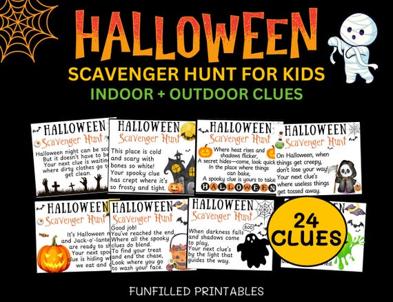 Halloween Scavenger Hunt For Kids Game, Halloween Treasure Hunt Indoor Outdoor Clues, Fun Halloween Activity, Printable Halloween Hunt Games