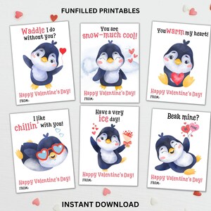 Cartes de Saint-Valentin pingouin pour enfants, Saint-Valentin pour la classe, Cartes de Saint-Valentin pour enfants, cadeau de classe à imprimer pour la Saint-Valentin, pingouin de la Saint-Valentin à l'école