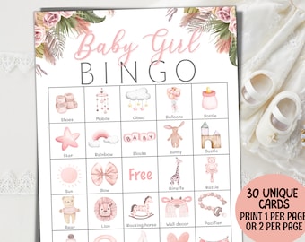 Girl Baby Bingo, Baby Girl Shower Bingo Game, 30 Prefilled Pink Floral Bingo Cards, Its A Girl Baby Shower Party Games, Baby Gift Bingo