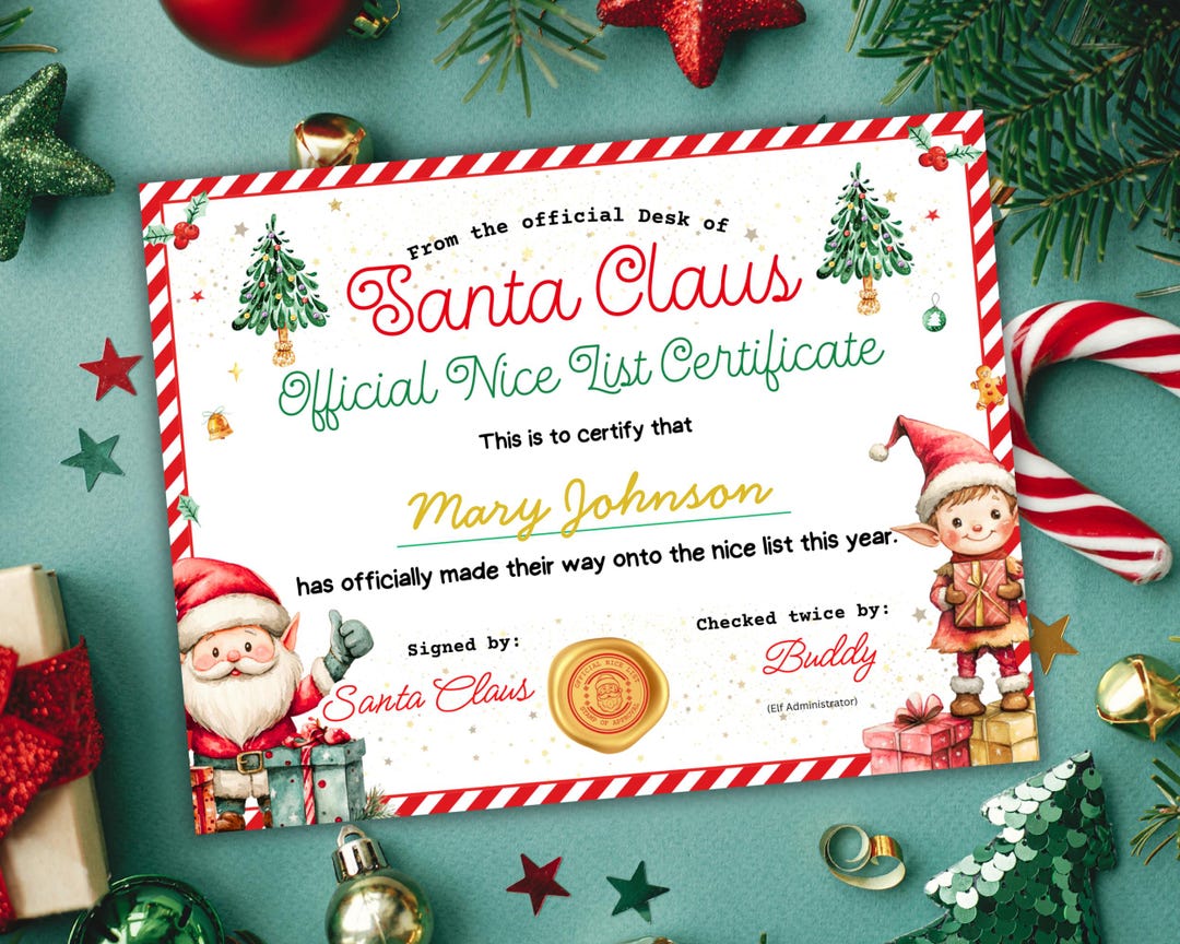Editable Santa Nice List Certificate Template, Official North Pole ...