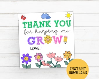 Thank You For Helping Me Grow Teacher Appreciation Tags, Cactus Succulent Favor Tags, Teacher Thank You Tag Plant Tag, Succulent Gift Tag